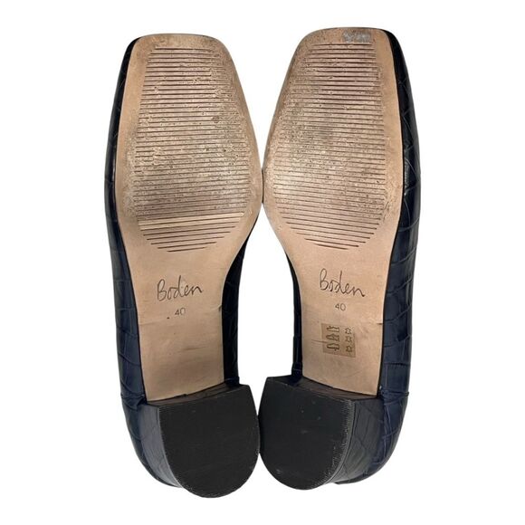 Boden | Navy Leather Croc Block Heel Slip On Loafers EU 40 Casual Classic 8.5 - Picture 7 of 11